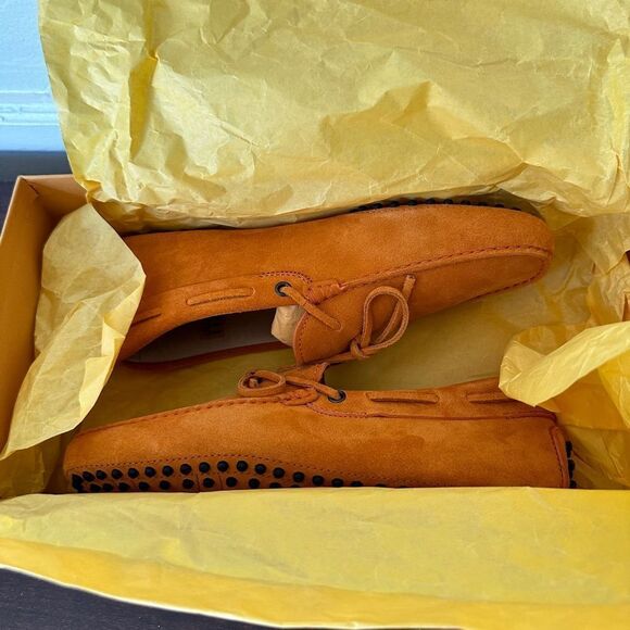Tod's Men's Orange Suede slip-on Loafers size EU 38 - US 5,5 new in box - Picture 12 of 15